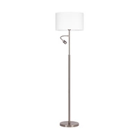 Eros Floor Lamp 1xE27 Max.60W 1xLED Integrated 160lm 3000K 3W Satin Metal/White Fabric Shade/Transparent PVC Cable 1232127