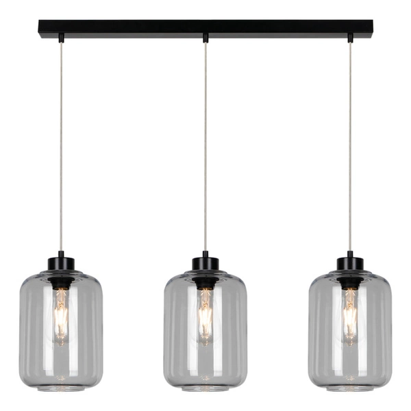 Tarro Pendant Lamp 3xE27 Max.60W Black Metal/Transparent PVC Cable/Smoked Glass 15890304