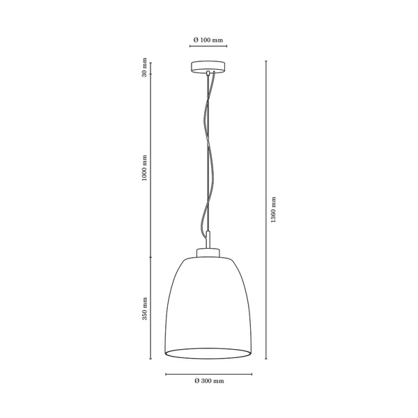 Campana Pendant Lamp 1xE27 Max.60W Oiled Oak/Transparent PVC Cable/Smoked Glass 9843074