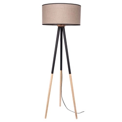 Panda Floor Lamp 1xE27 Max.60W Black-Birch Wood/Black PVC Cable/Natural Linen with black ribbon Shade 6016408310025