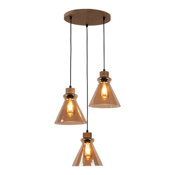 Lampa Wisząca Serena 3xE27 Max.60W Dąb Olejowany/Czarny Kabel PCV/Szkło Brązowe 9743374