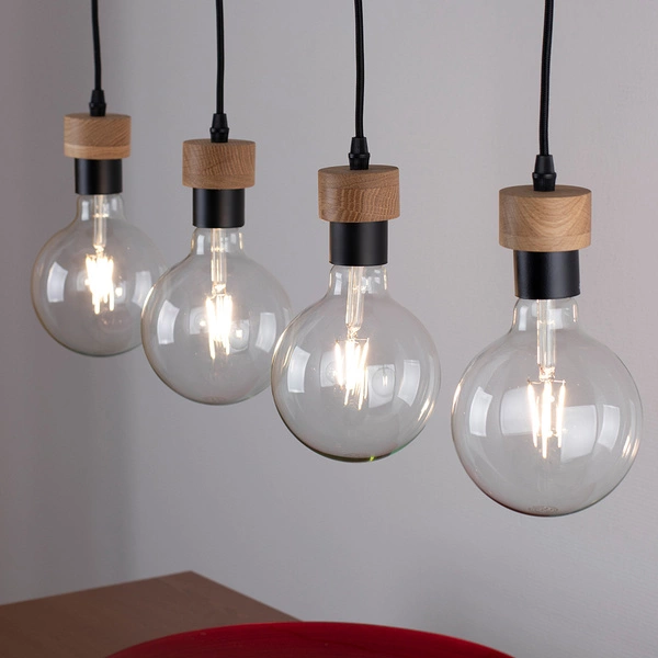Clarte Wood Pendant Lamp 4xE27 Max.60W Oiled Oak/Black Metal/Black Fabric Cable 3274474