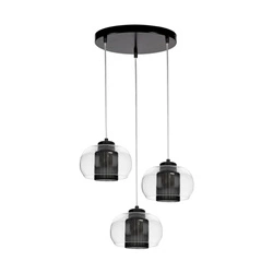 Cordia Pendant Lamp 3xE14 Max.9W Black Metal/Transparent PVC Cable/Black Fabric Shade/Transparent Glass 1192334A1028
