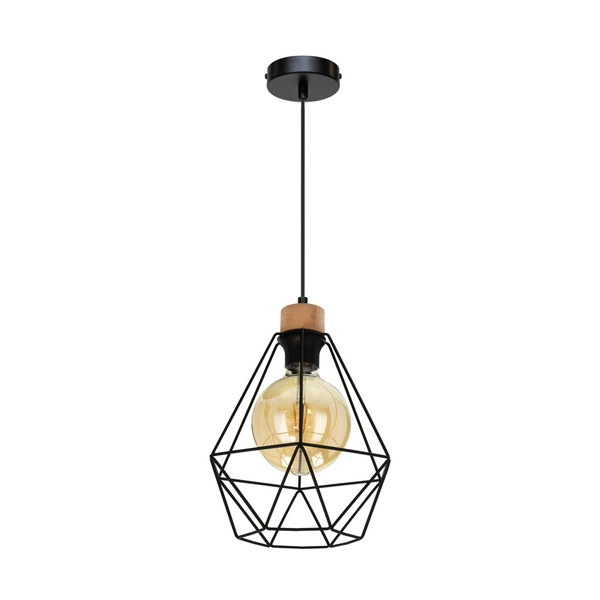 Diament Pendant Lamp 1xE27 Max.60W Oiled Oak/Black Metal/Black PVC Cable 21822104