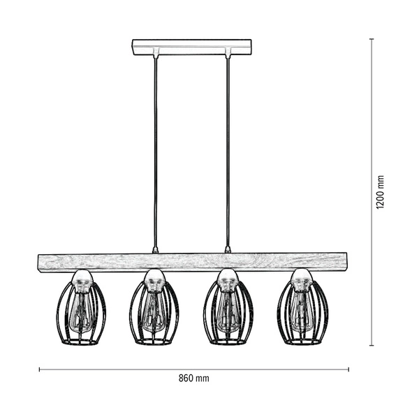 Carlo Pendant Lamp 4xE27 Max.60W Oiled Oak/Black Metal/Black PVC Cable 14919404