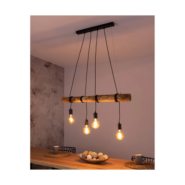 Lampa Wisząca Tongo 4xE27 Max.60W Bejcowana Sosna Brązowa/Czarny Metal/Czarny Kabel PCV 69104404