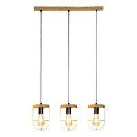 Lampa Wisząca Netuno 3xE27 Max.60W Bejcowana Sosna Brązowa/Czarny Metal/Czarny Kabel PCV/Złoty Metal 181059351
