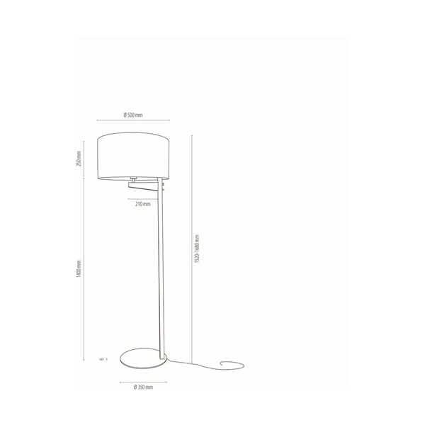Alina Floor Lamp 1xE27 Max.60W Oiled Oak/Black Metal/Black Fabric Cable/White Fabric Shade 751021904