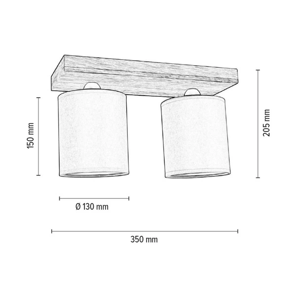 Morris Ceiling Lamp 2xE27 Max.25W Oiled Oak/Black Metal/Gray Fabric Shade 4027418811121