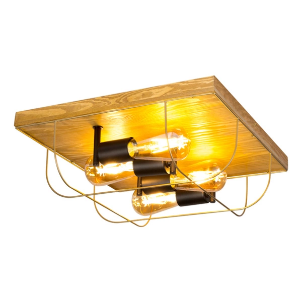 Netuno Wall/Ceiling Lamp 4xE27 Max.15W LED Stained Pine Brown/Black Metal/Gold Metal 92014451