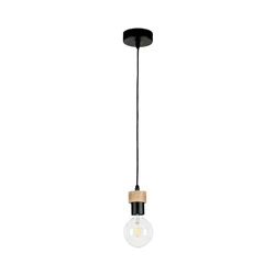 Lampa wisząca Clarte 1xE27 Max.60W Dąb olejowany/Czarny metal/Czarny kabel z tkaniny 3271104