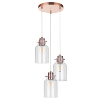 Alessandro Pendant Lamp 3xE27 Max.60W Copper Metal/Transparent PVC Cable/Transparent Glass 1760333