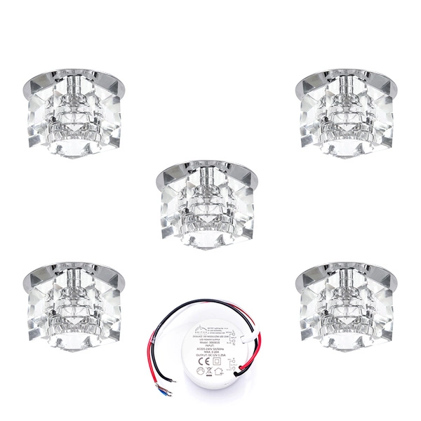 Cristaldream Set of Downlights Incl.5xG4 LED 2,3W with power adapter Chrome Metal/Transparent Glass 51295101