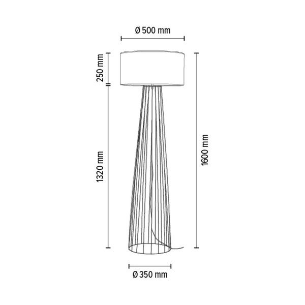Swan Floor Lamp 1xE27 Max.60W Black Metal/Black PVC Cable/White Fabric Shade 79229104