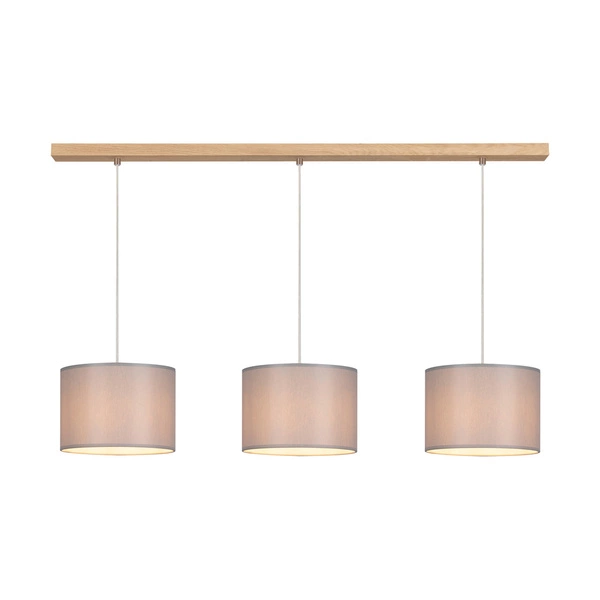 Dove Pendant Lamp 3xE27 Max.40W Oiled Oak/Transparent PVC Cable/Gray Fabric Shade 16390374