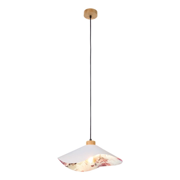 Hattu Floral Pendant Lamp 1xE27 Max.40W Oiled Oak/Black Fabric Cable/Gray Fabric and Multicolor Silk Shade 1614719174