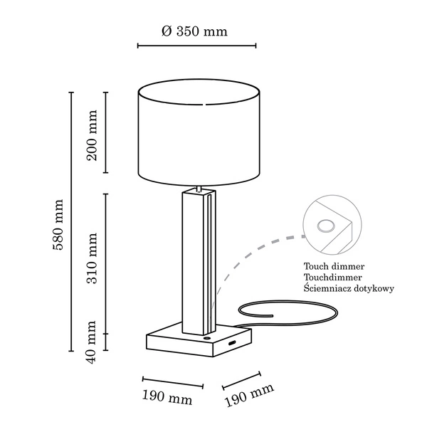 Asseto Lampa Stołowa 1xE27 Max,25W, 2xLED 24V Zintegrowane 10,5W Dąb Olejowany/Antracyt/Szary/Ściemniacz Dotykowy 7572174