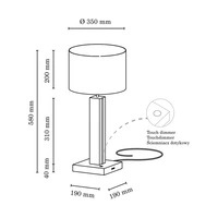 Asseto Table Lamp 1xE27 Max.25W 2xLED 24V Integrated 980lm 3000K 10,5W Oiled Oak/Anthracite Fabric Cable/Beige Fabric Shade with Touch Dimmer 7571174