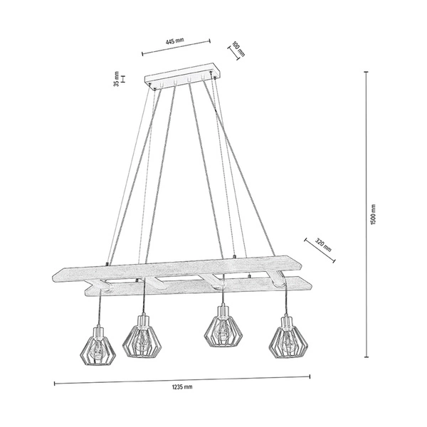 Lampa Wisząca Eskalo 4xE27 Max.60W Bejcowana Sosna na Orzechu/Czarnym Metalu/Czarnym Kablu PCV 7229456