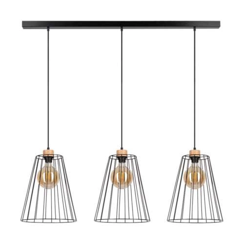 Swan Pendant Lamp 3xE27 Max.60W Oiled Oak/Black Metal/Black PVC Cable