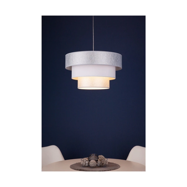 Prata Pendant Lamp 1xE27 Max.40W Gray Metal/Transparent PVC Cable/Silver-White Fabric Shade 957281227