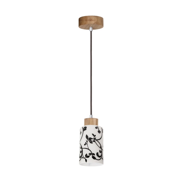 Bosco Pendant Lamp 1xE27 Max.60W Oiled Oak/Anthracite Fabric Cable/White-Black Glass 1701174G0758