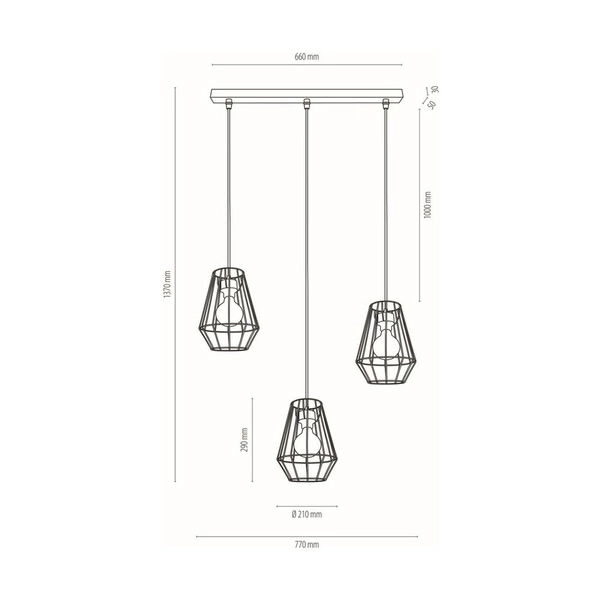 Endorfina Pendant Lamp 3xE27 Max.60W Oiled Oak/Black Metal/Black PVC Cable 1321304