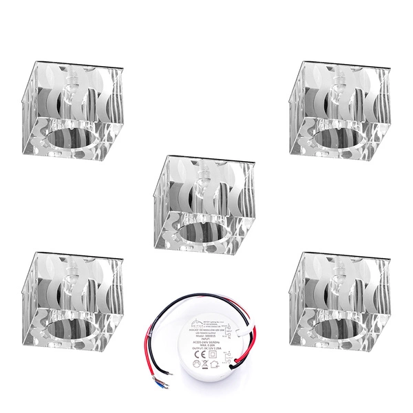 Cristaldream Set of Downlights Incl.5xG4 LED 2,3W with power adapter Chrome Metal/Transparent Glass 51305101