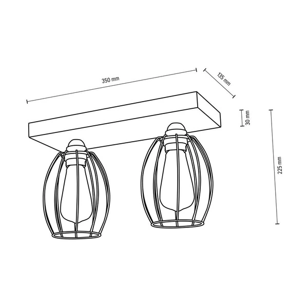 Carlo Ceiling Lamp 2xE27 Max.60W Birch Wood/Black Metal 14444260
