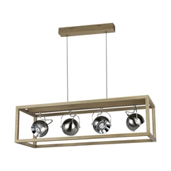 Roy Pendant Lamp Incl.4xLED GU10 5W Oiled Oak/Satin Metal/Transparent PVC Cable 61670474