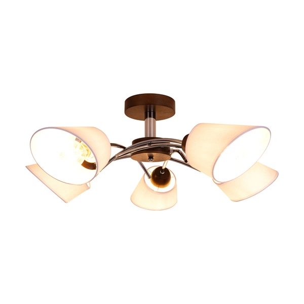 Mette Wood Ceiling Lamp 5xE27 Max.40W Walnut Beech Wood/Chrome Metal/White Fabric Shade 8341576