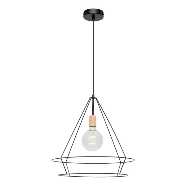 Casa Triango Pendant Lamp 1xE27 Max.60W Oiled Oak/Black Metal/Black PVC Cable