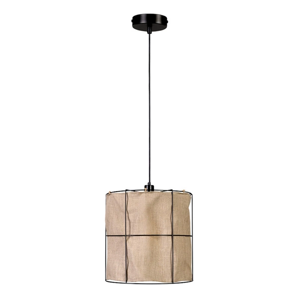 Marinero Pendant Lamp 1xE27 Max.15W LED Black Metal/Black Fabric Cable/Beige Linen Shade