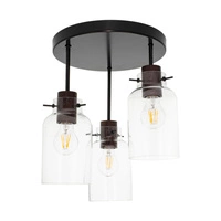 Alessandro Ceiling Lamp 3xE27 Max.60W Walnut Beech Wood/Black Metal/Transparent Glass 4030419020867