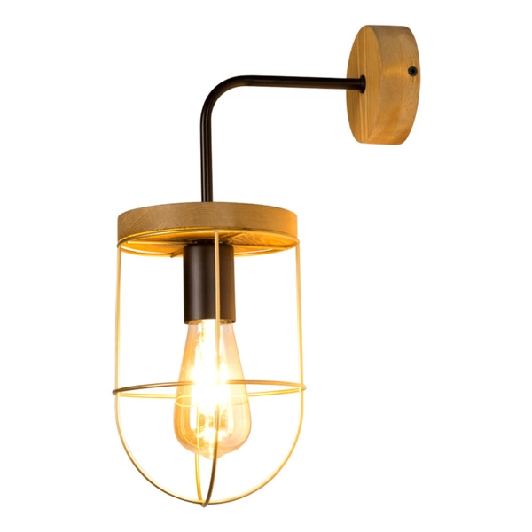 Netuno Wall Lamp 1xE27 Max.25W Stained Pine Brown/Black Metal/Gold Metal 9201517104