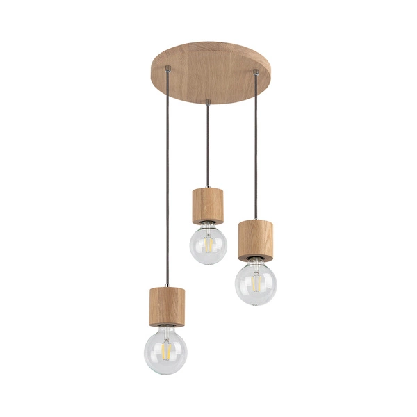 Trongo Round Pendant Lamp 3xE27 Max.60W Oiled Oak/Anthracite Fabric Cable 7061374R