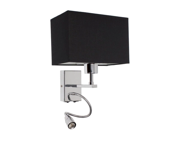 Relax Wall Lamp 1xE27 Max.25W Incl. 1xLED Integrated 110lm 4000K 2,5W Chrome Metal/Black Fabric Shade 5732128