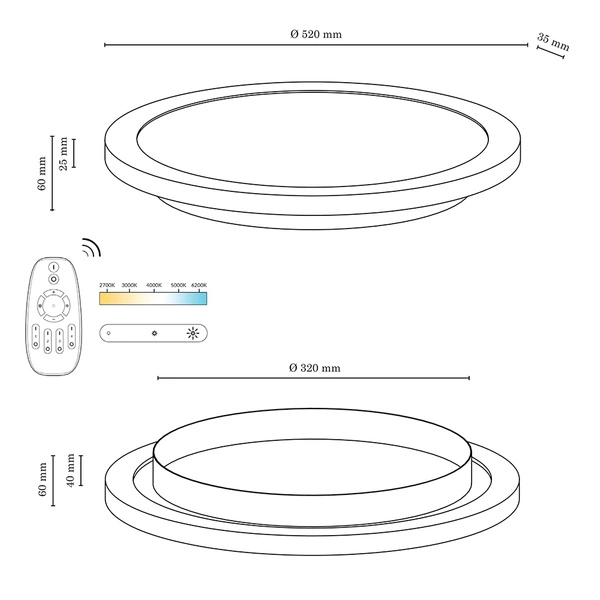 Vivica Round Lampa Sufitowa 1xLED Zintegrowany 36W Dąb Olejowany/Biały/Pilot 2088215