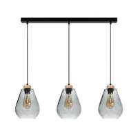 Kigali Pendant Lamp 3xE27 Max.60W Oiled Oak/Black Metal/Black PVC Cable/Smoked Glass 5500064