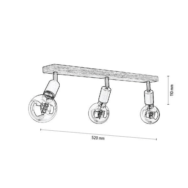 Tamea Ceiling Lamp 3xE27 Max.60W Oiled Oak/Black Metal 2037319800000