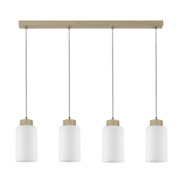 Bosco Pendant Lamp 4xE27 Max.60W Birch Wood/White Glass/Transparent PVC Cable 1720460