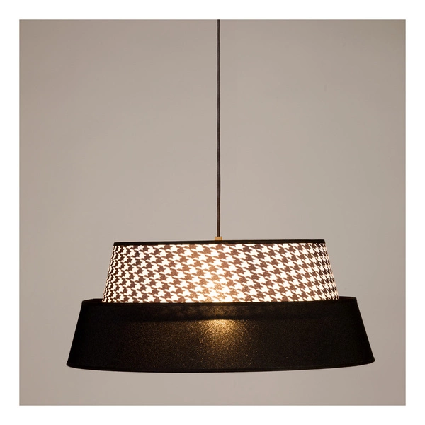 Lampa wisząca Preto Pepito 1xE27 Max.60W Czarny metal/Czarny kabel z tkaniny/Czarny klosz z tkaniny w pepitkę 150039104