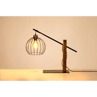 Lampa stołowa Mandarine 1xE27 maks. 60W drewno bukowe orzechowe/czarny metal/czarna tkanina kabel 85034904