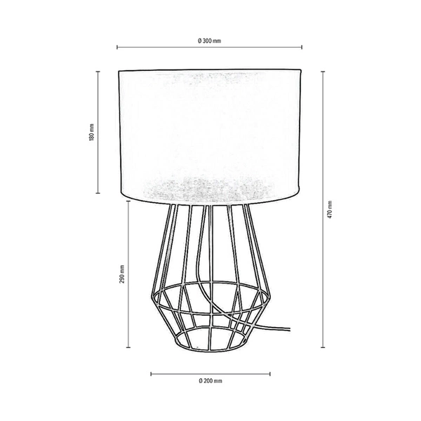 Endorfina Table Lamp 1xE27 Max.60W Black Metal/Black PVC Cable/Black Fabric Shade 7324104