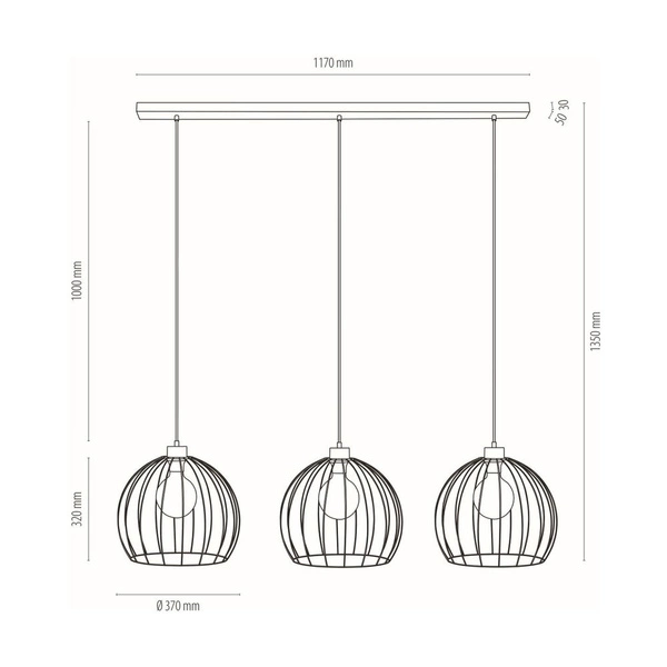 Coop Pendant Lamp 3xE27 Max.60W Oiled Oak/Black Metal/Black PVC Cable 188419304