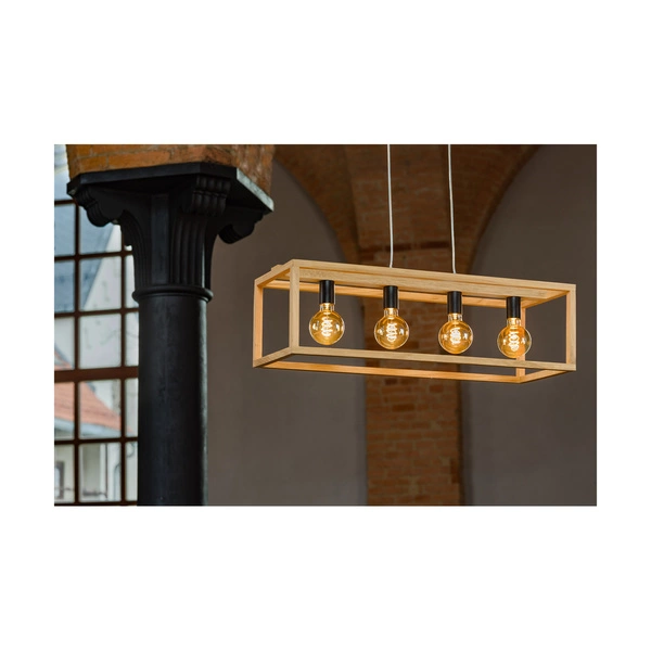 Kago Pendant Lamp 4xE27 Max.60W Oiled Oak/Black Metal/Transparent PVC Cable 61590474