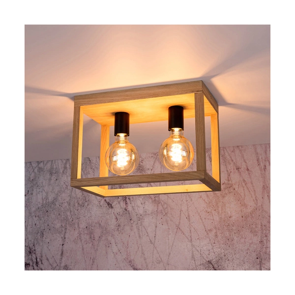 Kago Ceiling Lamp 2xE27 Max.60W Oiled Oak/Black Metal 9154274