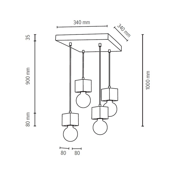Trongo Square Pendant Lamp 4xE27 Max.60W Walnut/Black/Braided 7169476