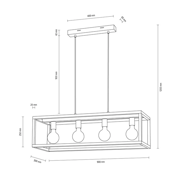 Kago Pendant Lamp 4xE27 Max.60W Oiled Oak/Chrome/Transparent 61500474