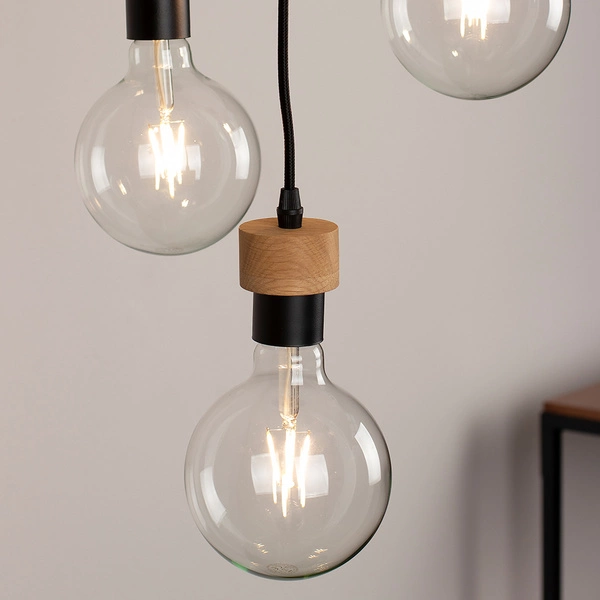 Clarte Wood Pendant Lamp 3xE27 Max.60W Oiled Oak/Black Metal/Black Fabric Cable 3274374R